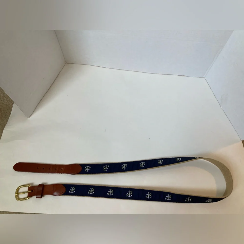 Leather Man LTD Belt Blue Leather/Brass Anchors 42